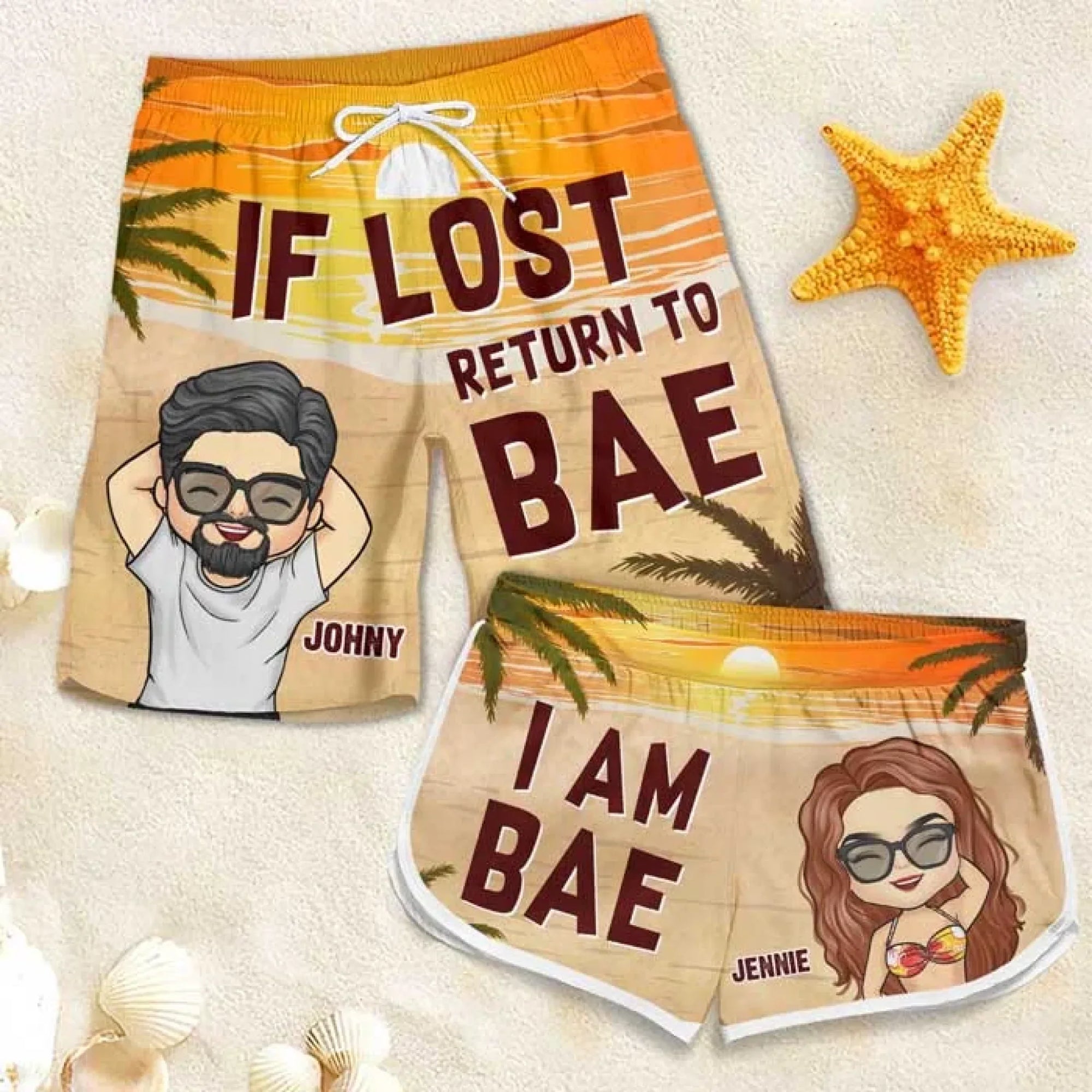 5 Pcs The Aloha Connection Shorts - Funny Personalized Couple Set for Beach & Vacation