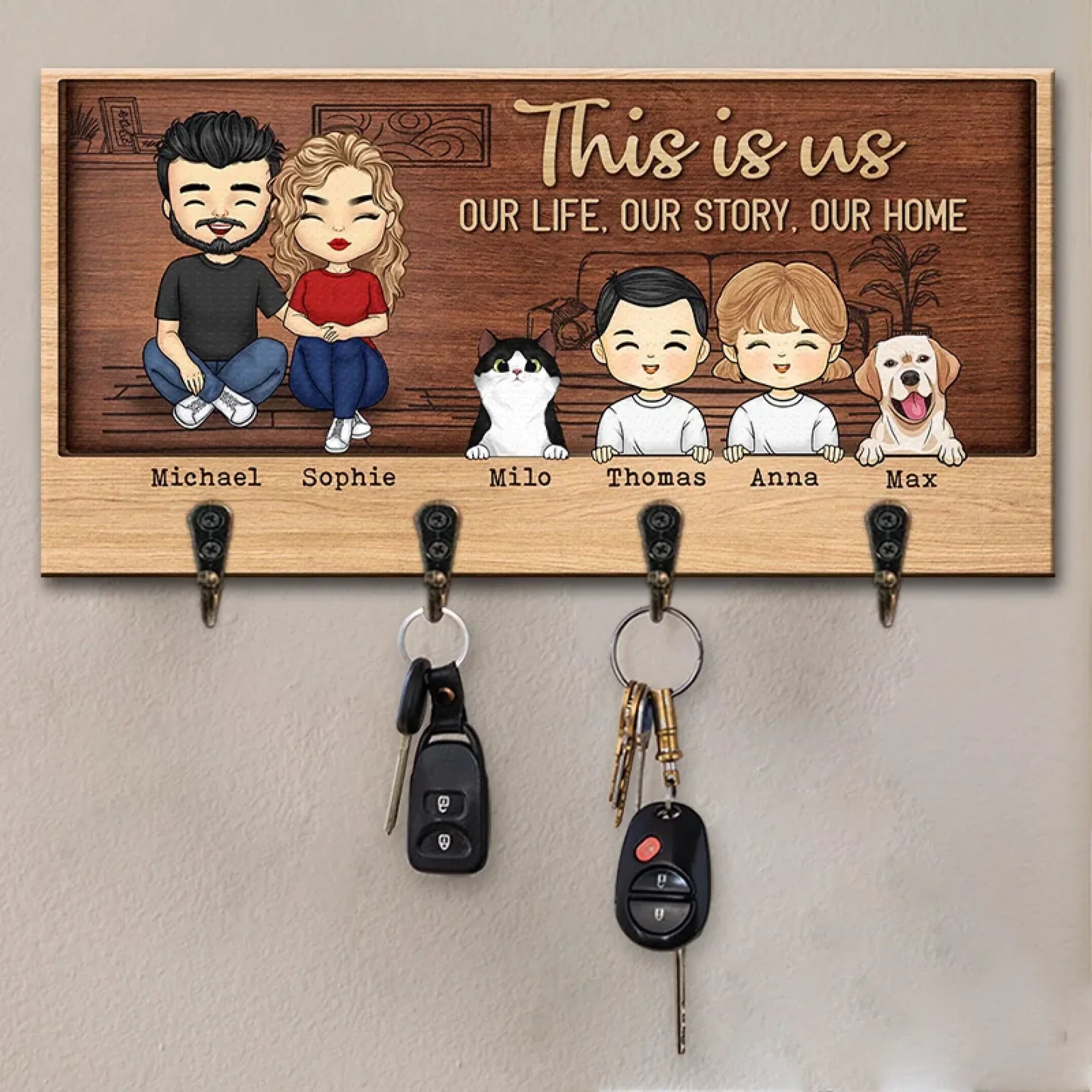 Opsferent | The Heart of the Home Key Holder - Personalized Family & Pet Hanger