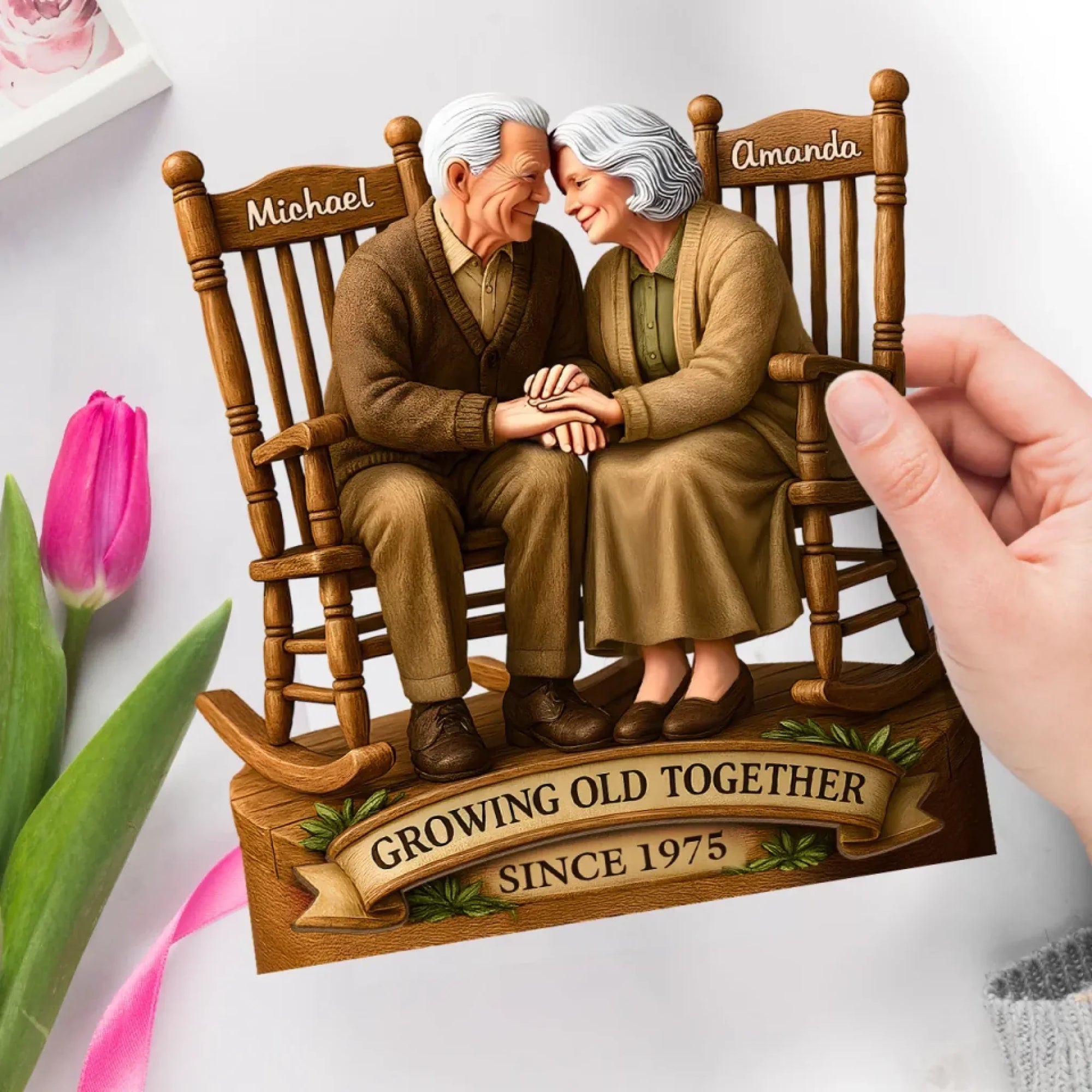 Opsferent Love That Grows With Time - Personalized Custom Shaped 2-Layered Wooden Plaque With Flat Stand - House Warming Gift For Husband Wife, Anniversary