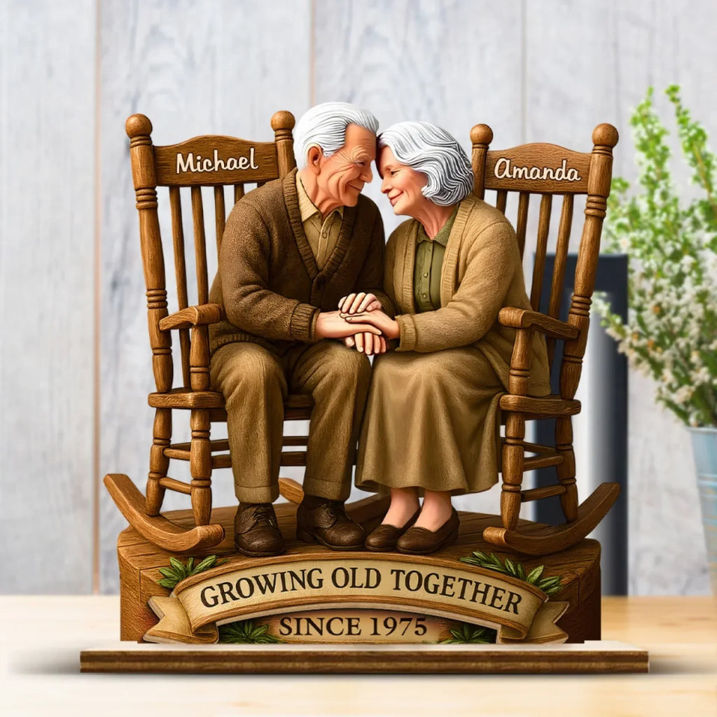 Opsferent Love That Grows With Time - Personalized Custom Shaped 2-Layered Wooden Plaque With Flat Stand - House Warming Gift For Husband Wife, Anniversary