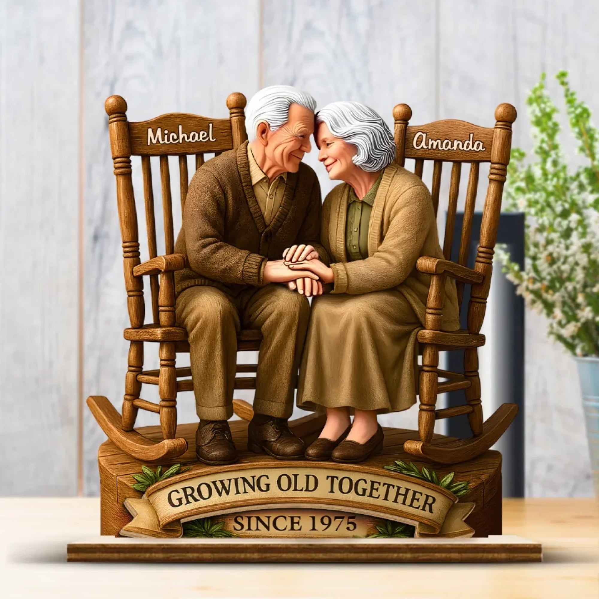 Opsferent Love That Grows With Time - Personalized Custom Shaped 2-Layered Wooden Plaque With Flat Stand - House Warming Gift For Husband Wife, Anniversary