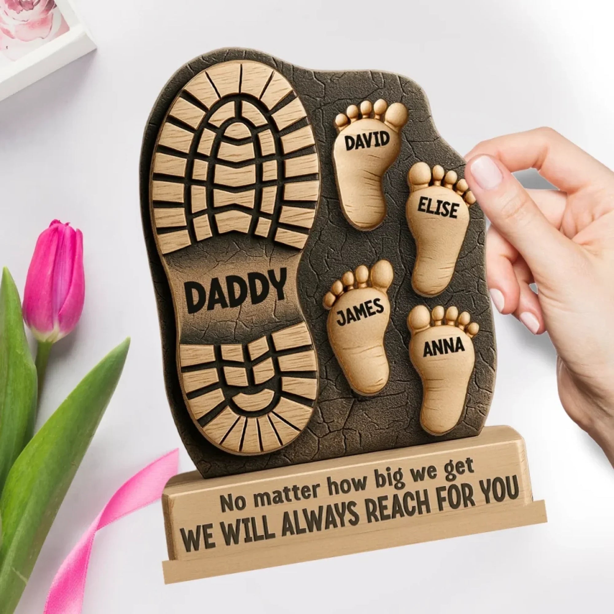 Opsferent Footsteps Led Our Way - Personalized Custom Shaped 2-Layered Wooden Plaque With Flat Stand - Father's Day, House Warming Gift For Dad, Grandpa