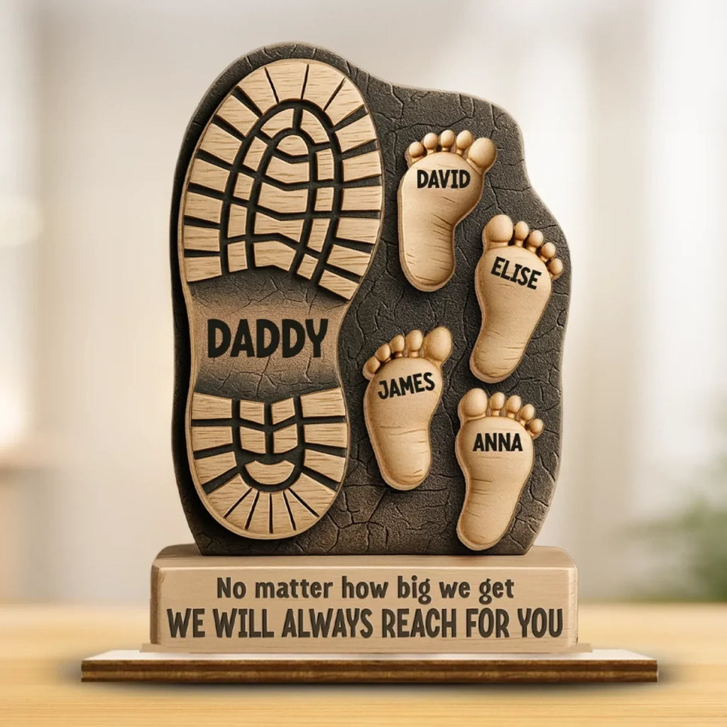 Opsferent Footsteps Led Our Way - Personalized Custom Shaped 2-Layered Wooden Plaque With Flat Stand - Father's Day, House Warming Gift For Dad, Grandpa
