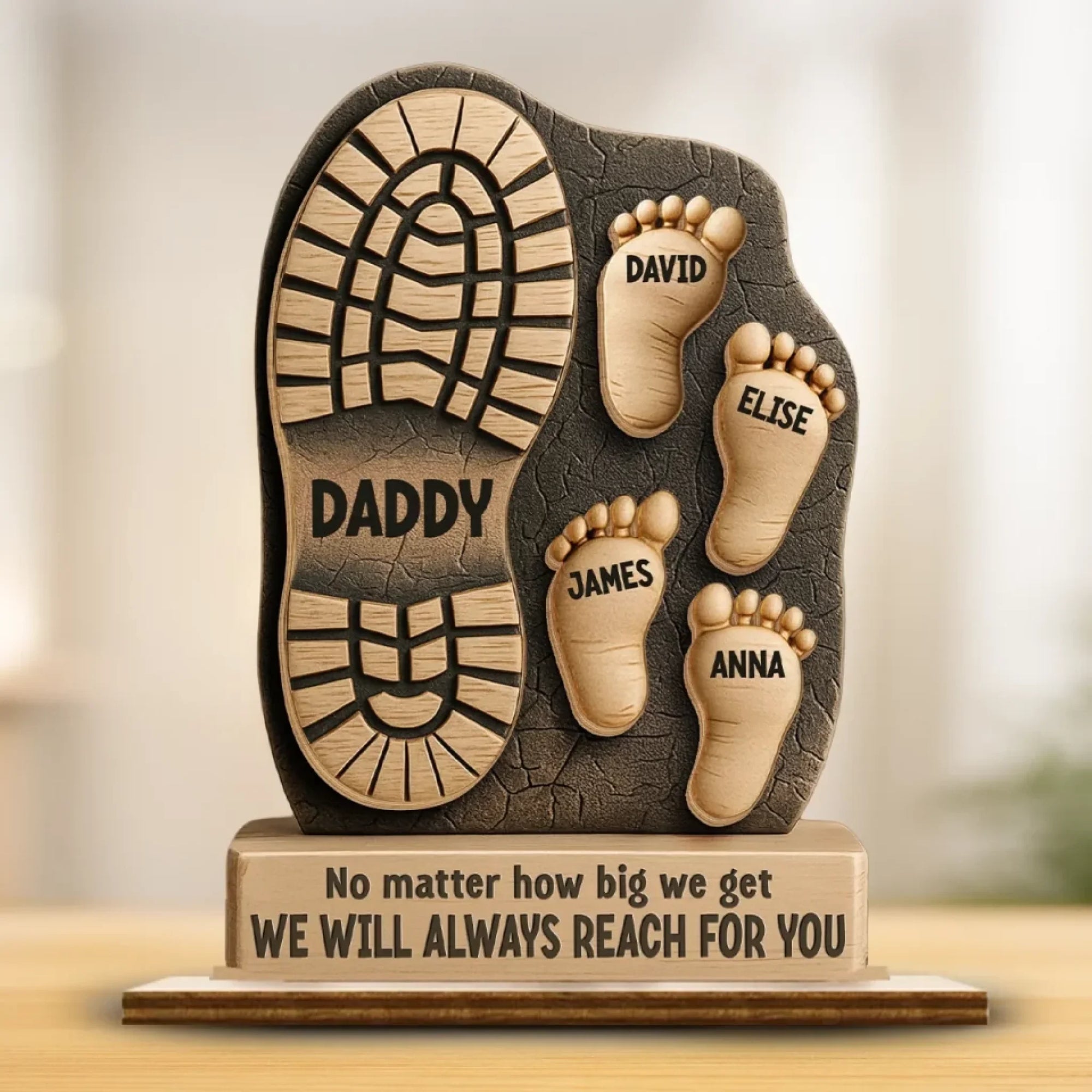 Opsferent Footsteps Led Our Way - Personalized Custom Shaped 2-Layered Wooden Plaque With Flat Stand - Father's Day, House Warming Gift For Dad, Grandpa