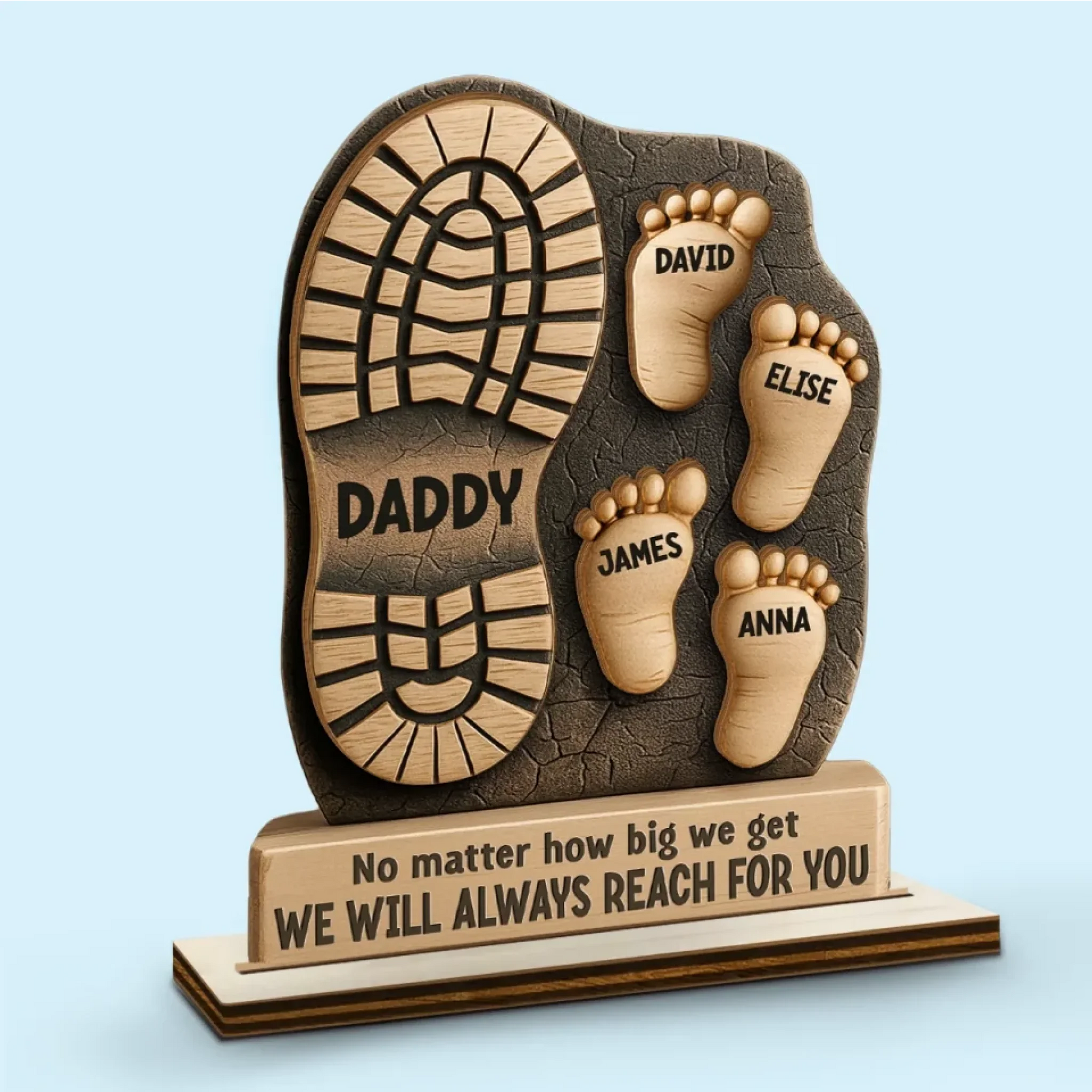 Opsferent Footsteps Led Our Way - Personalized Custom Shaped 2-Layered Wooden Plaque With Flat Stand - Father's Day, House Warming Gift For Dad, Grandpa