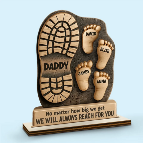 Opsferent Footsteps Led Our Way - Personalized Custom Shaped 2-Layered Wooden Plaque With Flat Stand - Father's Day, House Warming Gift For Dad, Grandpa