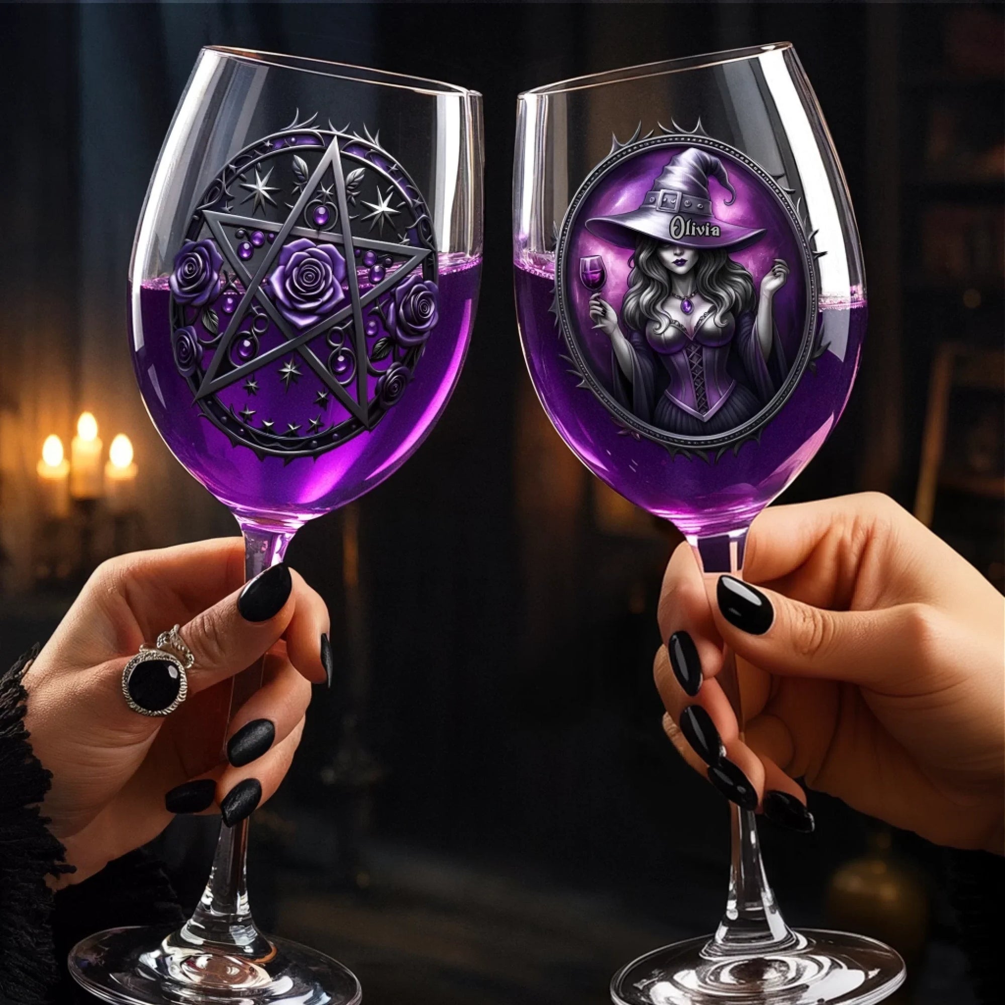 Opsferent Personalized Stemmed Wine Glass – Custom Best Friend Gift with “Witch Vibes Only” Halloween Design