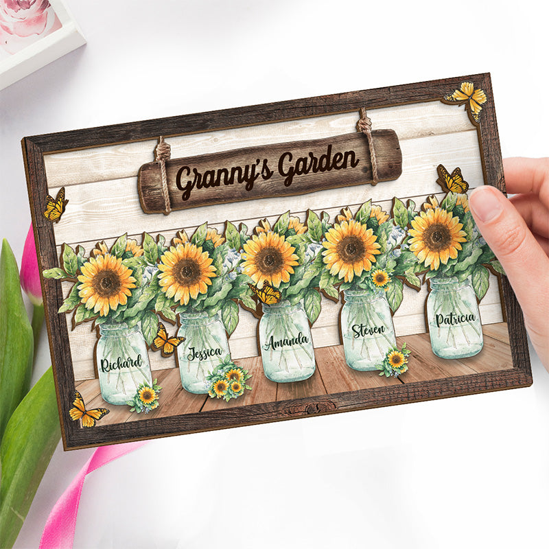 Opsferent A Garden Of Love - Family Personalized Custom 2-Layered Wooden Plaque With Stand - House Warming Gift For Grandma
